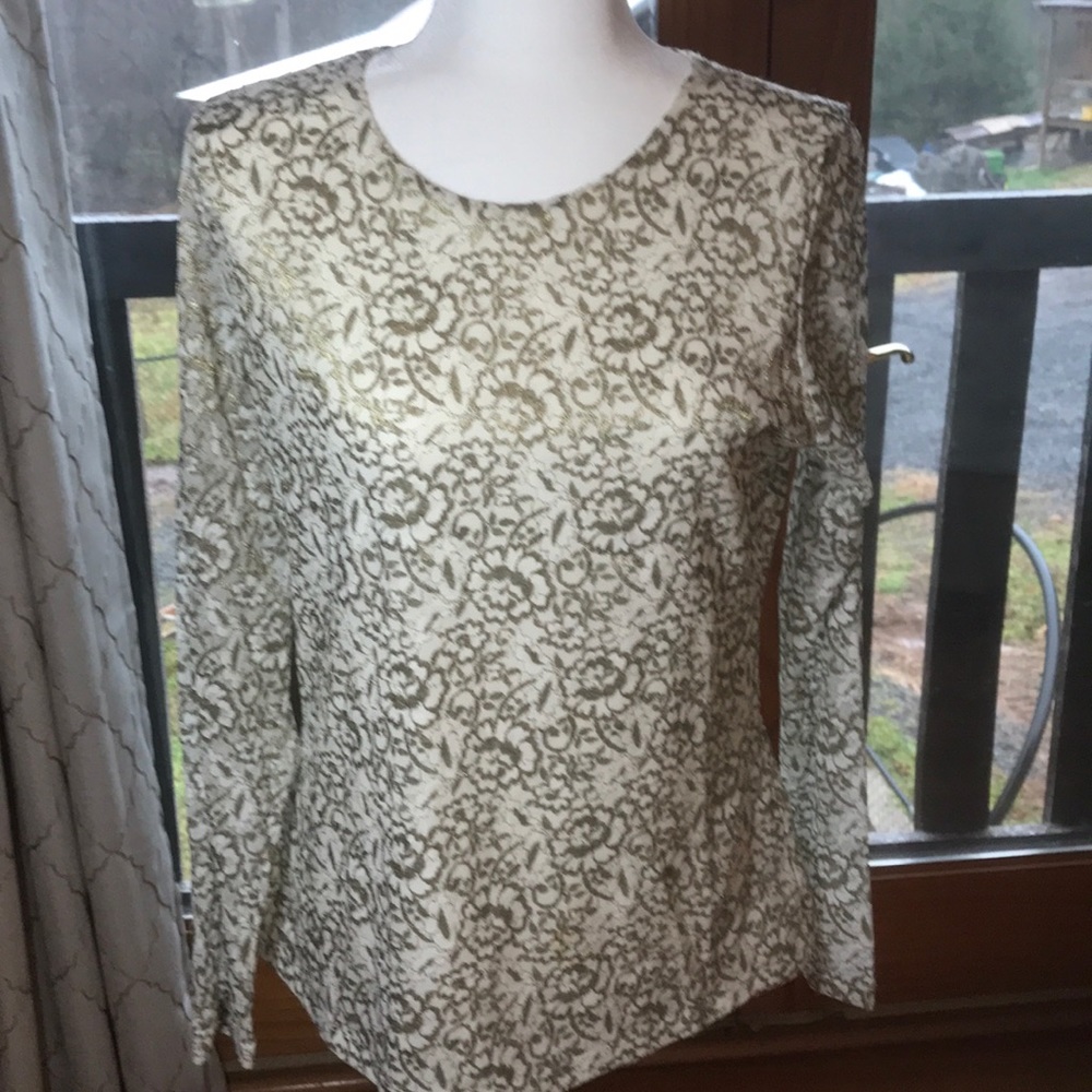 Liz Claiborne Lined Lace with Gold Metallic Evening Top Size Large